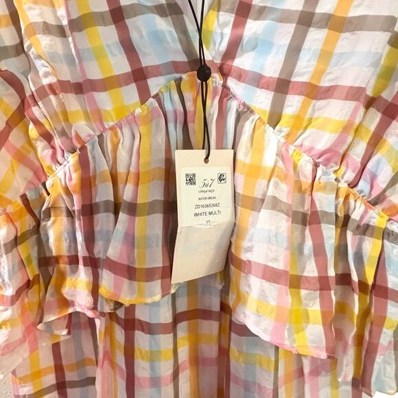 Cinq a Sept Astor Plaid Poplin Midi Dress Size 12 V-Neck Ruffle NWT $465 - Picture 8 of 15